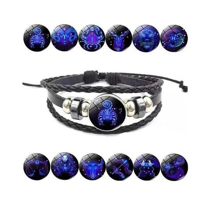 Zodiac Constellation Black Leather Guardian Bracelet